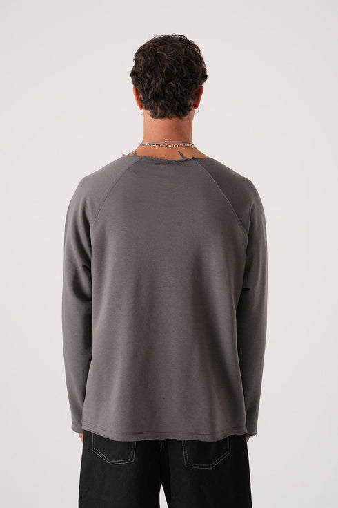 Unisex Oversized Raglan Sweatshirt - Raw Hem Detail