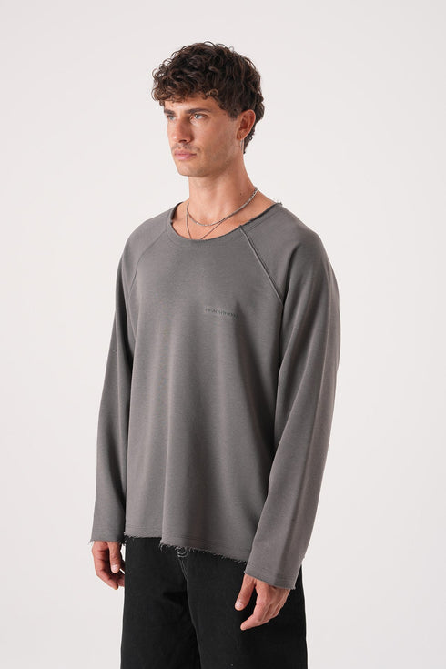Unisex Oversized Raglan Sweatshirt - Raw Hem Detail