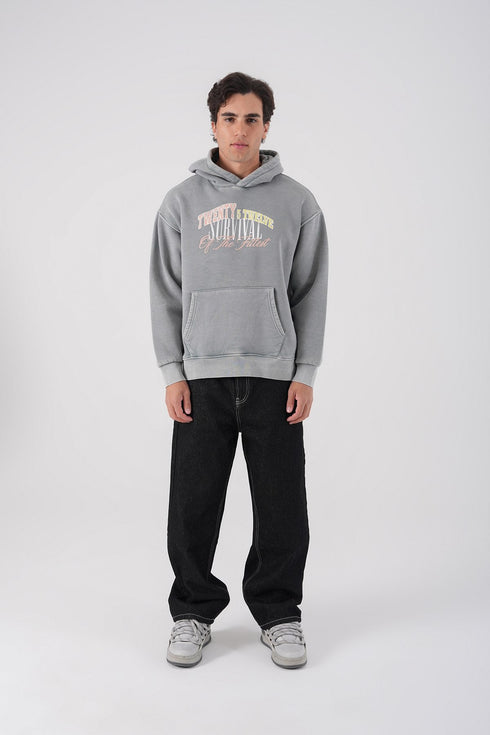 Unisex Washed Graphic Hoodie – "Survival of the Fittest" Print