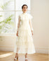 Vintage high neck Layered Ruffle tutu Skirt tulle prom dress with sleeves