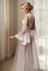 Pearl Beaded Lace Hem Long Robe with Satin Nightgown