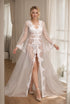 Pearl Beaded Lace Hem Long Robe with Satin Nightgown