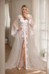 Pearl Beaded Lace Hem Long Robe with Satin Nightgown