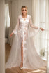 Pearl Beaded Lace Hem Long Robe with Satin Nightgown