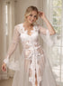 Pearl Beaded Lace Hem Long Robe with Satin Nightgown