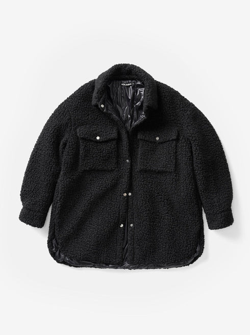 Padded Wool Sherpa Shirt Jacket - Black