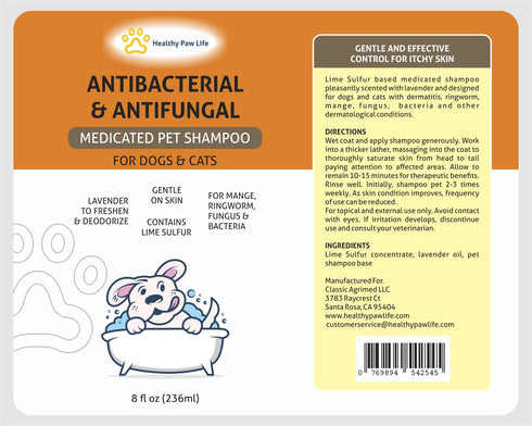 Lime Sulfur Pet Shampoo - Pet Care and Veterinary Solution for Itchy and Dry Skin - Safe for Dog; Cat; Puppy; Kitten; Horse