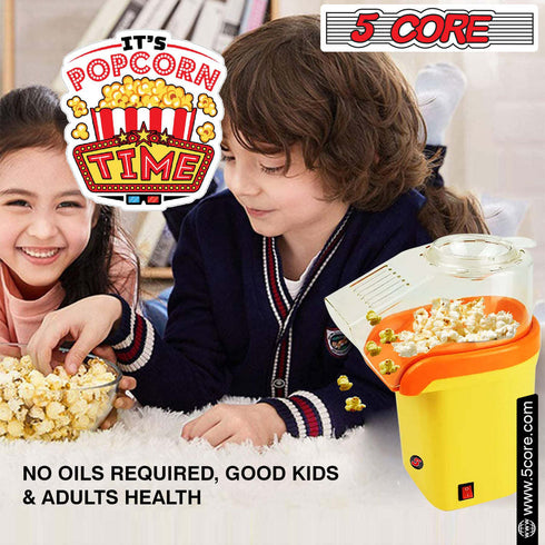 5 Core Hot Air Popcorn Popper Machine 1200W Electric Popcorn Kernel Corn Maker Bpa Free, 95% Popping Rate, 2 Minutes Fast, No Oil-Healthy Snack for Kids Adults, Home, Party, Gift POP