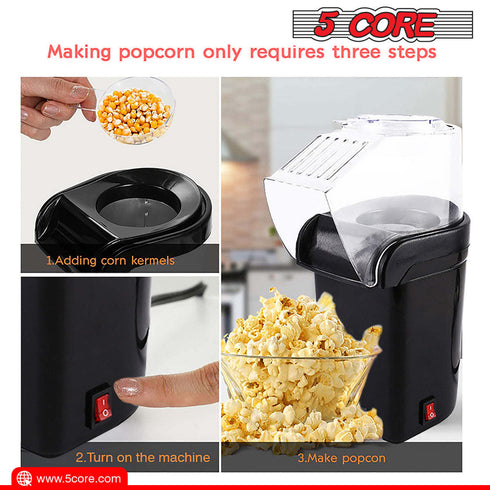 5 Core Hot Air Popcorn Popper Machine 1200W Electric Popcorn Kernel Corn Maker Bpa Free, 95% Popping Rate, 2 Minutes Fast, No Oil-Healthy Snack for Kids Adults, Home, Party, Gift POP