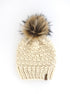 Ivory Peruvian Wool Knit Hat with Faux Fur Pom Pom