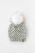 Light Gray Peruvian Wool Knit Hat with Faux Fur Pom Pom