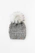Gray Merino Wool Knit Hat with Faux Fur Pom Pom