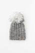 Gray Merino Wool Ribbed Knit Hat with Faux Fur Pom Pom