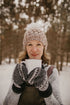 Pearl Gray Merino Wool Knit Hat with Faux Fur Pom Pom