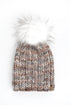 Pearl Gray Merino Wool Ribbed Knit Hat with Faux Fur Pom Pom