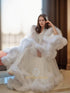 Luxury thick turkey feather fringe long bridal robe set with night gown