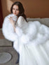 Luxury thick turkey feather fringe long bridal robe set with night gown