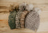 Pearl Gray Merino Wool Knit Hat with Faux Fur Pom Pom
