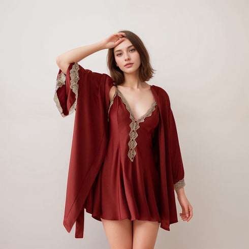 Lace Hem Silky Bridal Lingerie Set - 5 Colors, Sizes S to 5XL