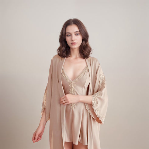 Lace Hem Silky Bridal Lingerie Set - 5 Colors, Sizes S to 5XL