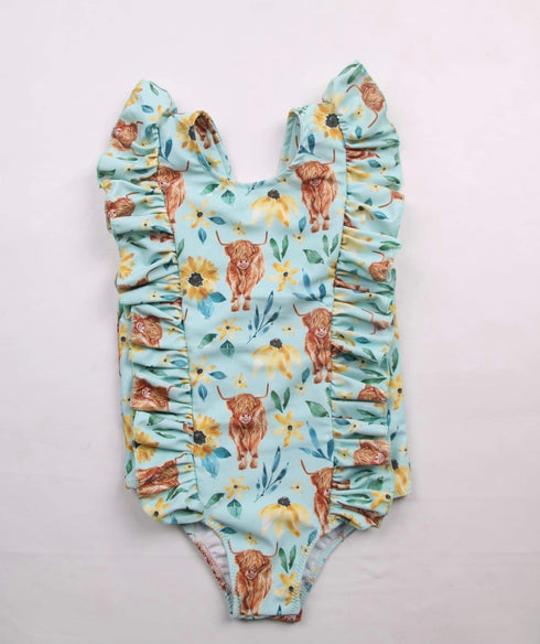Blue highland ruffle swimsuit