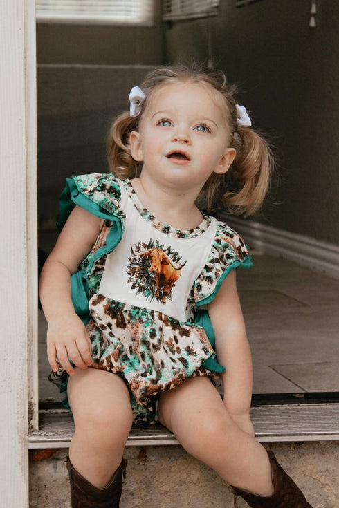 Turquoise cow romper