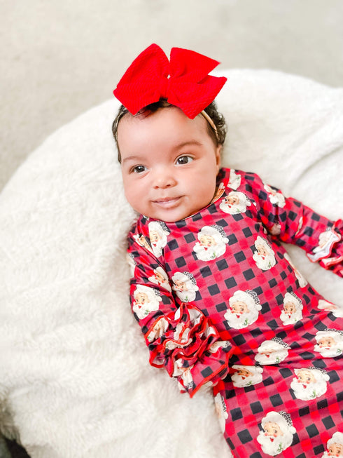 Buffalo plaid leopard Santa ruffle gown