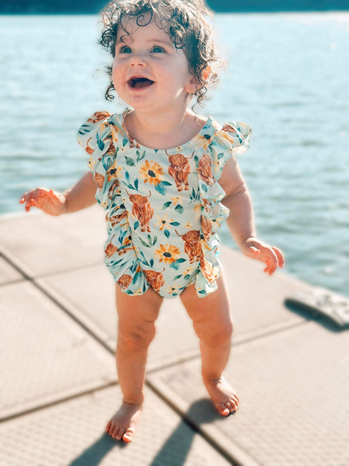 Blue highland ruffle swimsuit