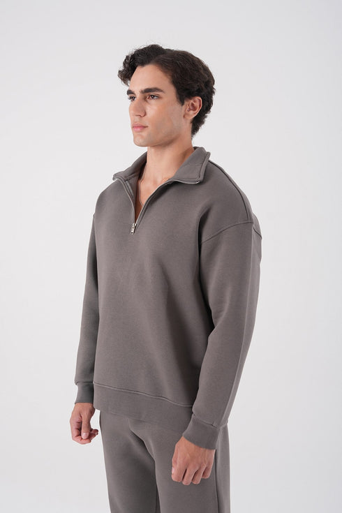 Unisex Oversize Half-Zip Sweatshirt & Baggy Sweatpants Set