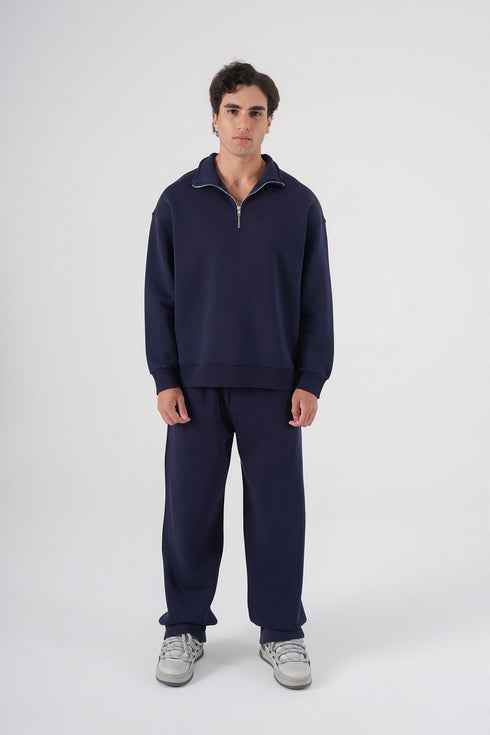 Unisex Oversize Half-Zip Sweatshirt & Baggy Sweatpants Set