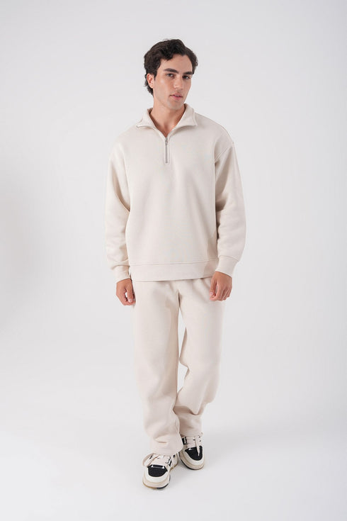 Unisex Oversize Half-Zip Sweatshirt & Baggy Sweatpants Set