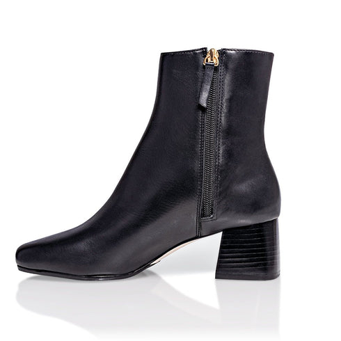 Arina Dress Ankle Bootie with a Block Heel in Black Leather