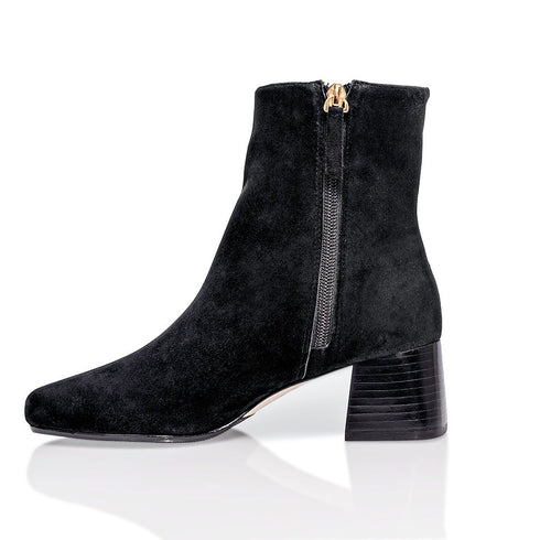 Arina Dress Ankle Bootie with a Block Heel in Black Suede