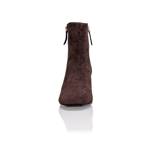 Arina Dress Ankle Bootie with a Block Heel in Café