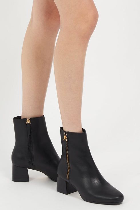 Arina Dress Ankle Bootie with a Block Heel in Black Leather