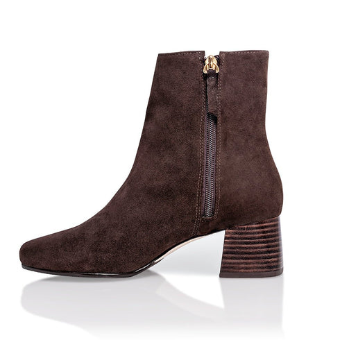 Arina Dress Ankle Bootie with a Block Heel in Café