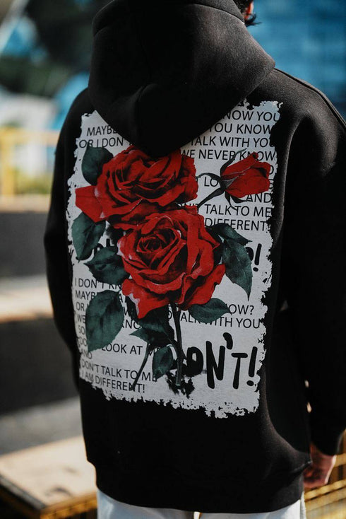 Oversize 'Red Roses' Graphic Hoodie - Dark Aesthetic Streetwear Sweatshirt