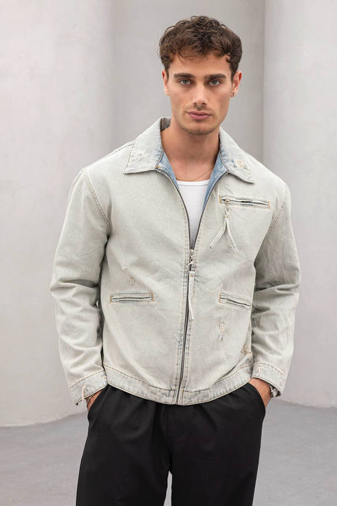 Vintage Washed Denim Jacket - Men's Streetwear Casual Jean Jacket