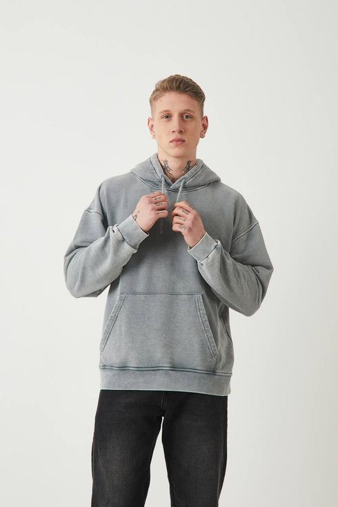 Unisex Washed Oversize Hoodie - Heavyweight Blank Sweatshirt - Gray