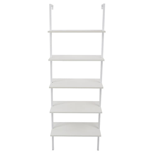 5-Shelf Wood Ladder Bookcase with Metal Frame; Industrial 5-Tier Modern Ladder Shelf Wood Shelves XH
