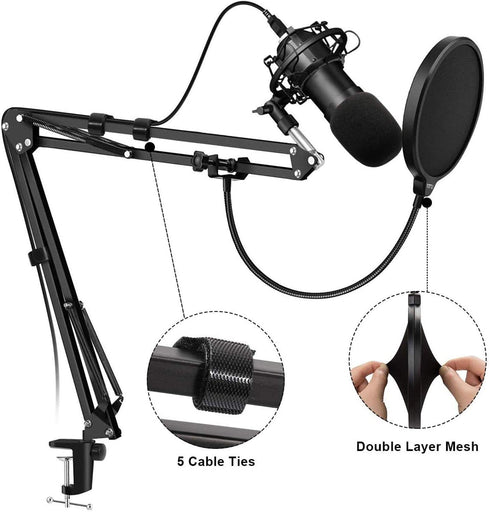 Microphone Stand; Mic arm Desk Adjustable Suspension Boom Scissor for Blue Yeti Snowball & Other Mics for Professional Streaming