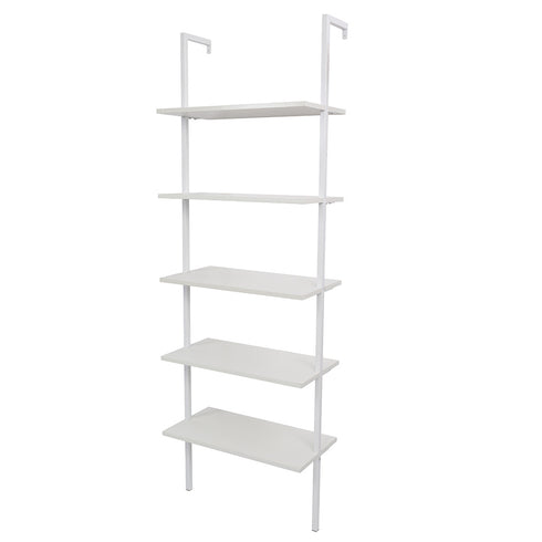 5-Shelf Wood Ladder Bookcase with Metal Frame; Industrial 5-Tier Modern Ladder Shelf Wood Shelves XH