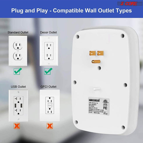 6 Outlet Wall Plug Extender with 4 USB Ports (4.8A Total); Multi Plug Outlet Adapter Wall Surge Protector 15A Electrical Outlet Expander with USB Ports 5 Core WMS 6S 4USB