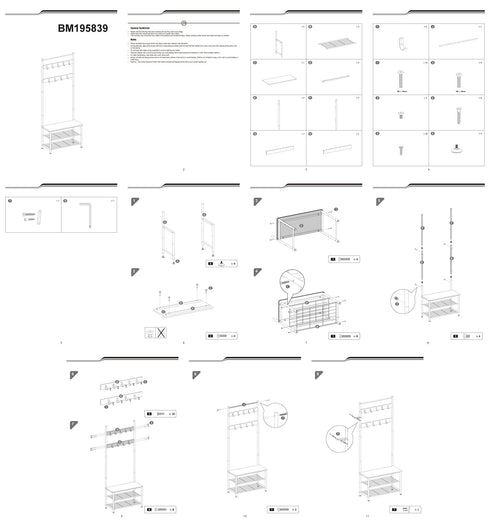 Wood and Metal Frame Hall Tree with Slatted Shelves; Rustic Brown and Black