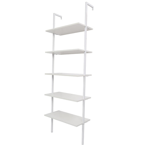 5-Shelf Wood Ladder Bookcase with Metal Frame; Industrial 5-Tier Modern Ladder Shelf Wood Shelves XH