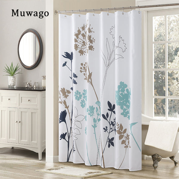 Silhouette Dandelion Floral Plants Printed Shower Curtain Bathing Cover Polyester Waterproof Blue Leaves Bathroom Curtain