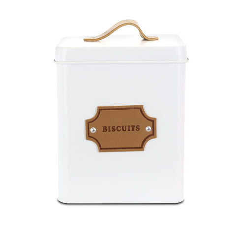 MegaChef Kitchen Food Storage and Organization 5 Piece Canister Set in White - Metal & Leather