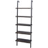 5-Shelf Wood Ladder Bookcase with Metal Frame; Industrial 5-Tier Modern Ladder Shelf Wood Shelves XH