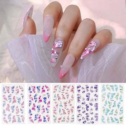 5d Ballet Relief Solid Laser Colorful Nails Sticker Ribbon Manicure Decoration