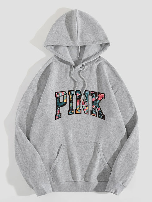 Letter Graphic Print Drawstring Loose Hoodie; Casual Hooded Pocket Fashion Long Sleeve Sweatshirt; Women's Clothing